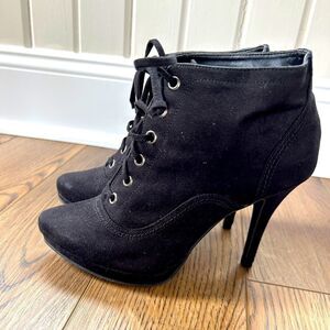 Fioni faux suede lace up high heel ankle boot